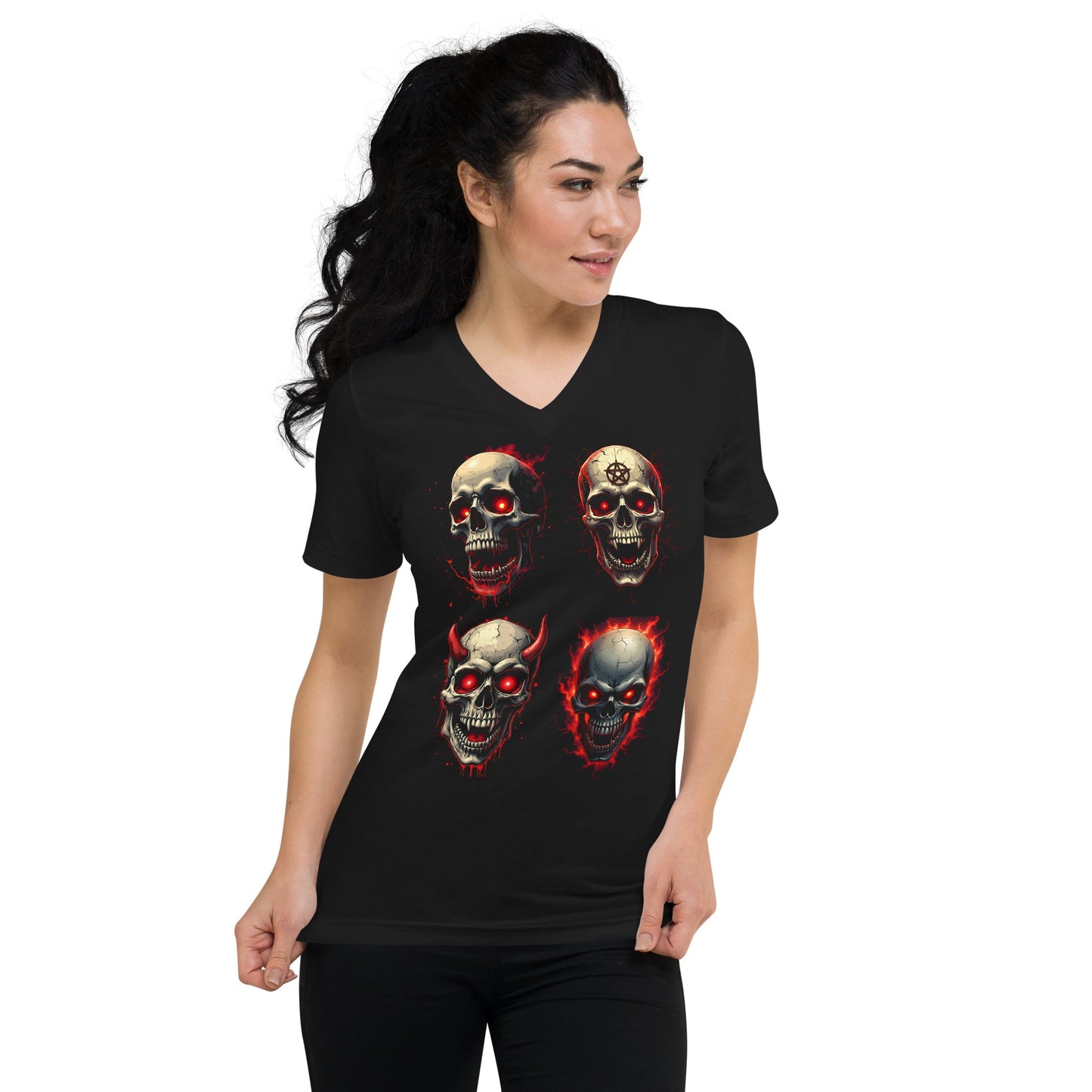 4 Skulls - T-Shirt mit V - Ausschnitt - Dax Metal Designs