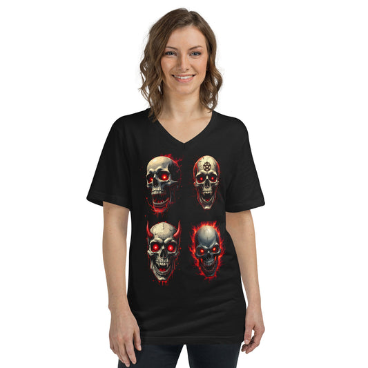 4 Skulls - T-Shirt mit V - Ausschnitt - Dax Metal Designs