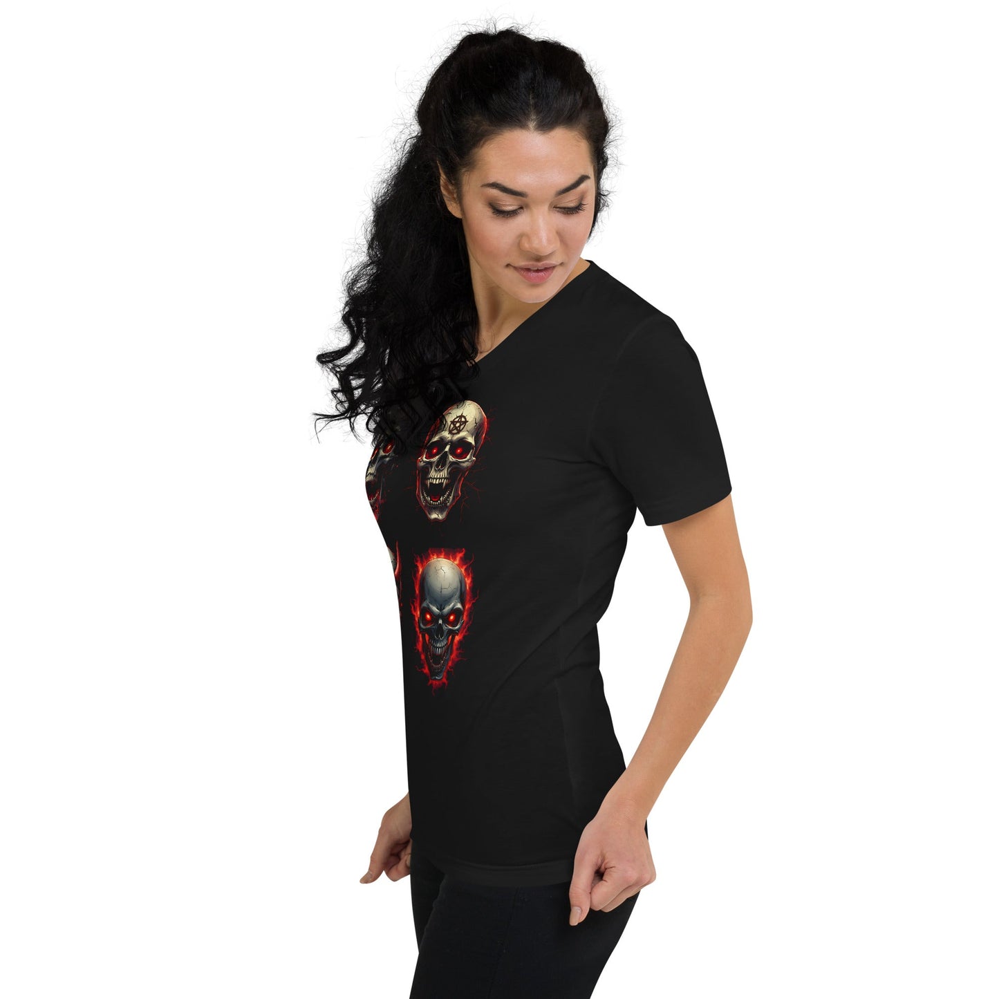 4 Skulls - T-Shirt mit V - Ausschnitt - Dax Metal Designs