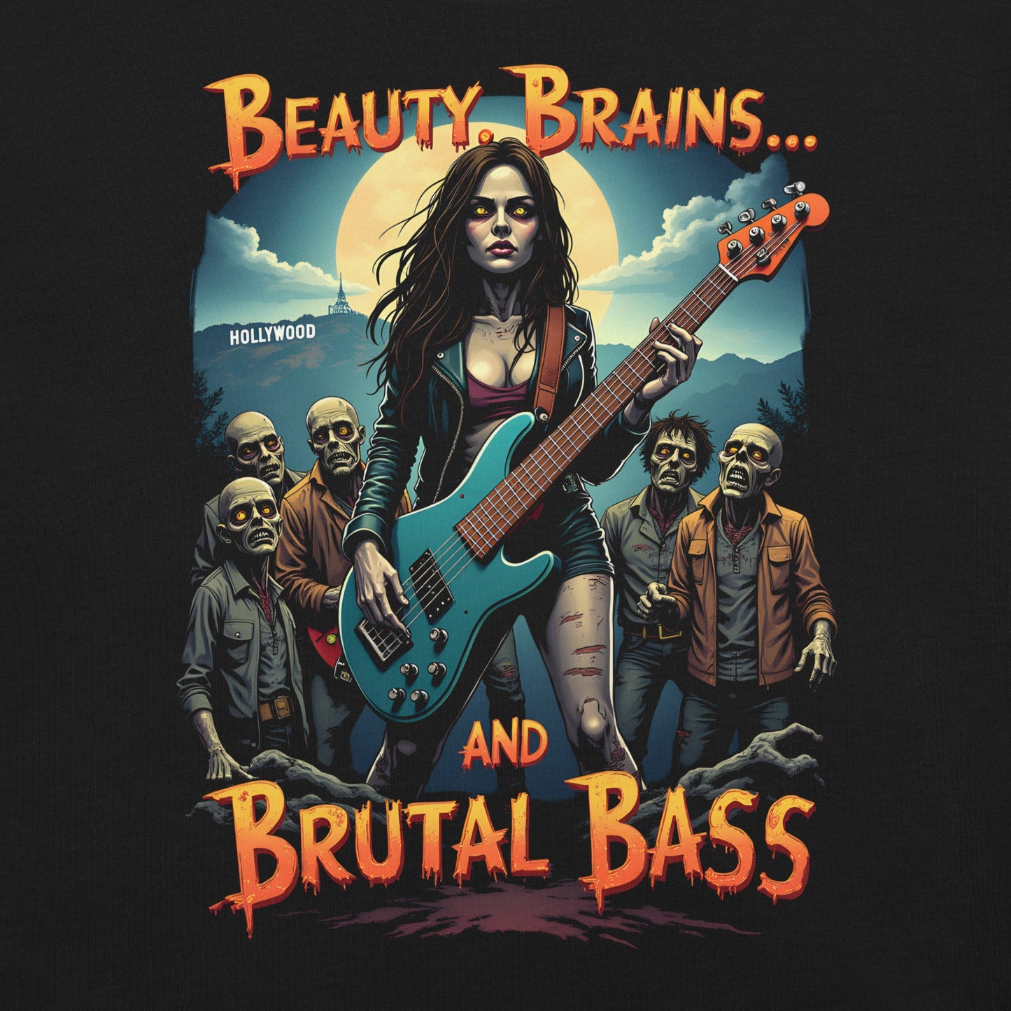 Beauty, Brains and Brutal Bass -T-Shirt Bassisten-T-Shirt von Dax Metal Designs – Bella+Canvas Metal T-Shirt