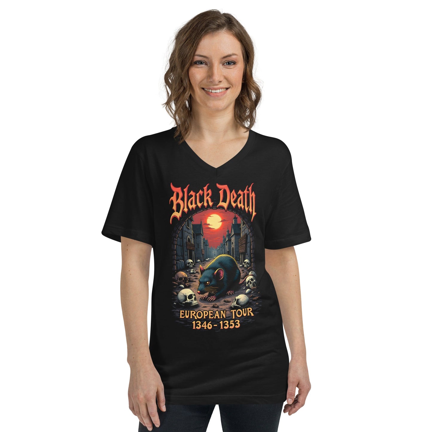 Black Death - European Tour – Premium Damen-T-Shirt mit V-Ausschnitt Metal T-Shirt von Dax Metal Designs – Bella+Canvas