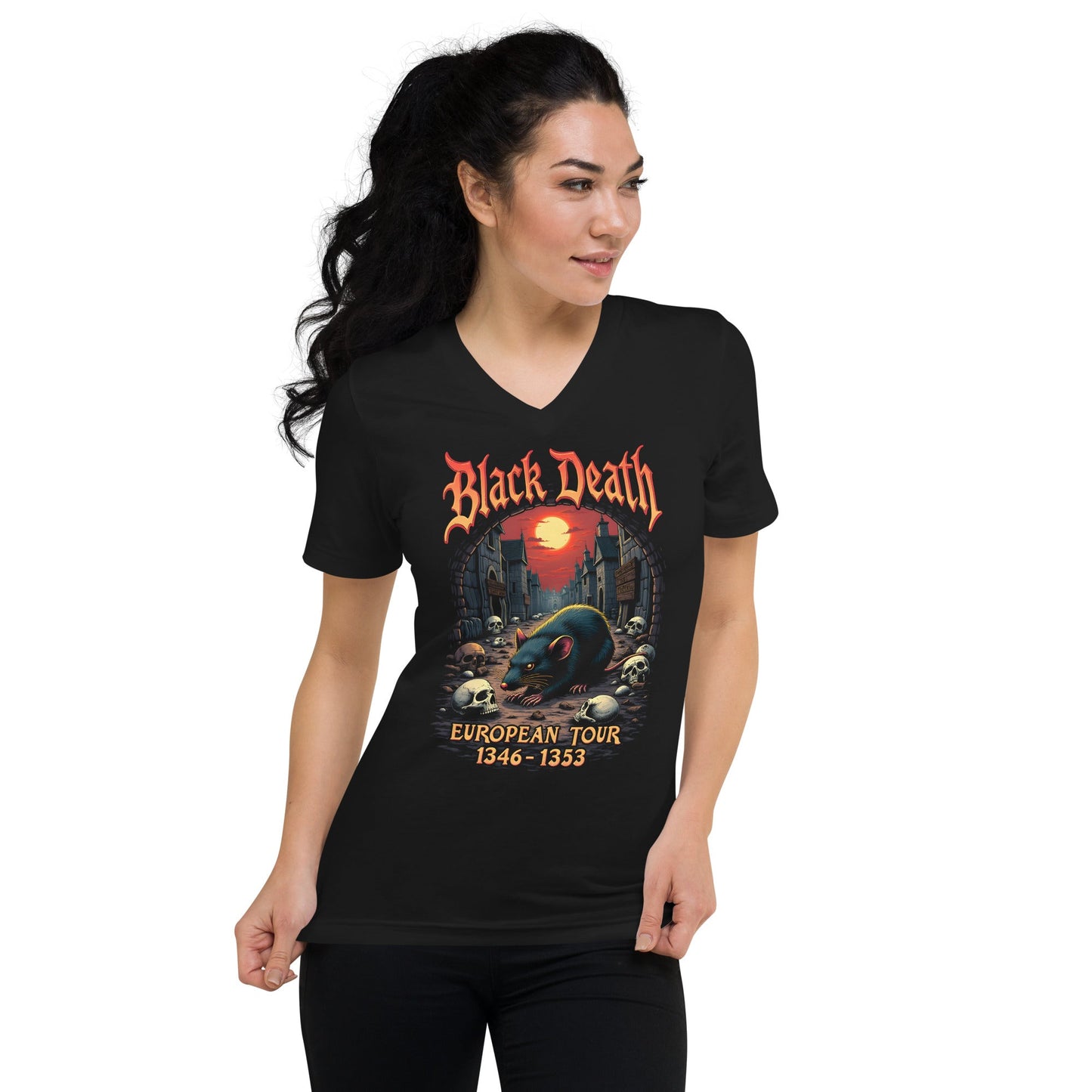 Black Death - European Tour – Premium Damen-T-Shirt mit V-Ausschnitt Metal T-Shirt von Dax Metal Designs – Bella+Canvas