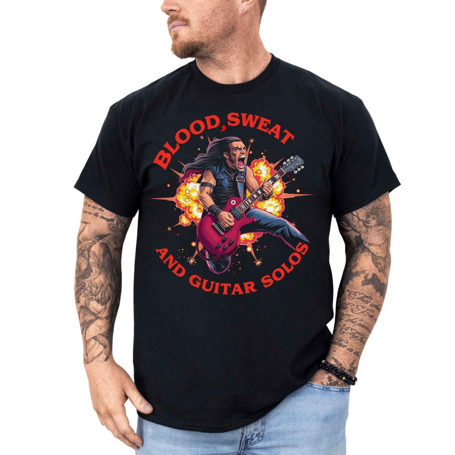 Blood, Sweat and Guitar Solos - T-Shirt - Dax Metal Designs