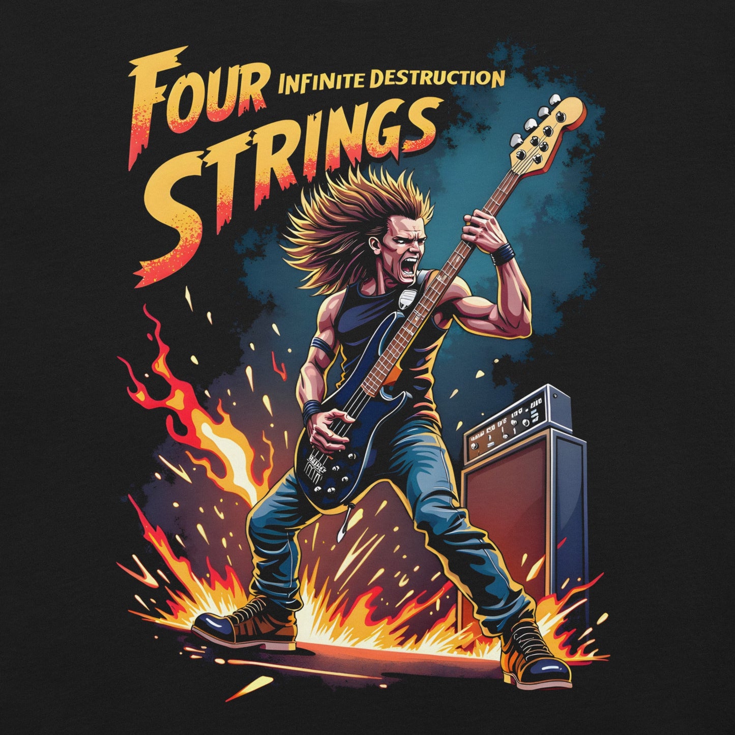 Four Strings, infinite Destruction - T-Shirt - Dax Metal Designs
