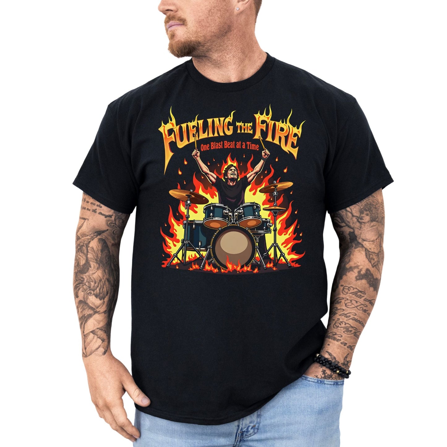 Fueling the Fire, one Blast Beat at a Time - T-Shirt - Dax Metal Designs