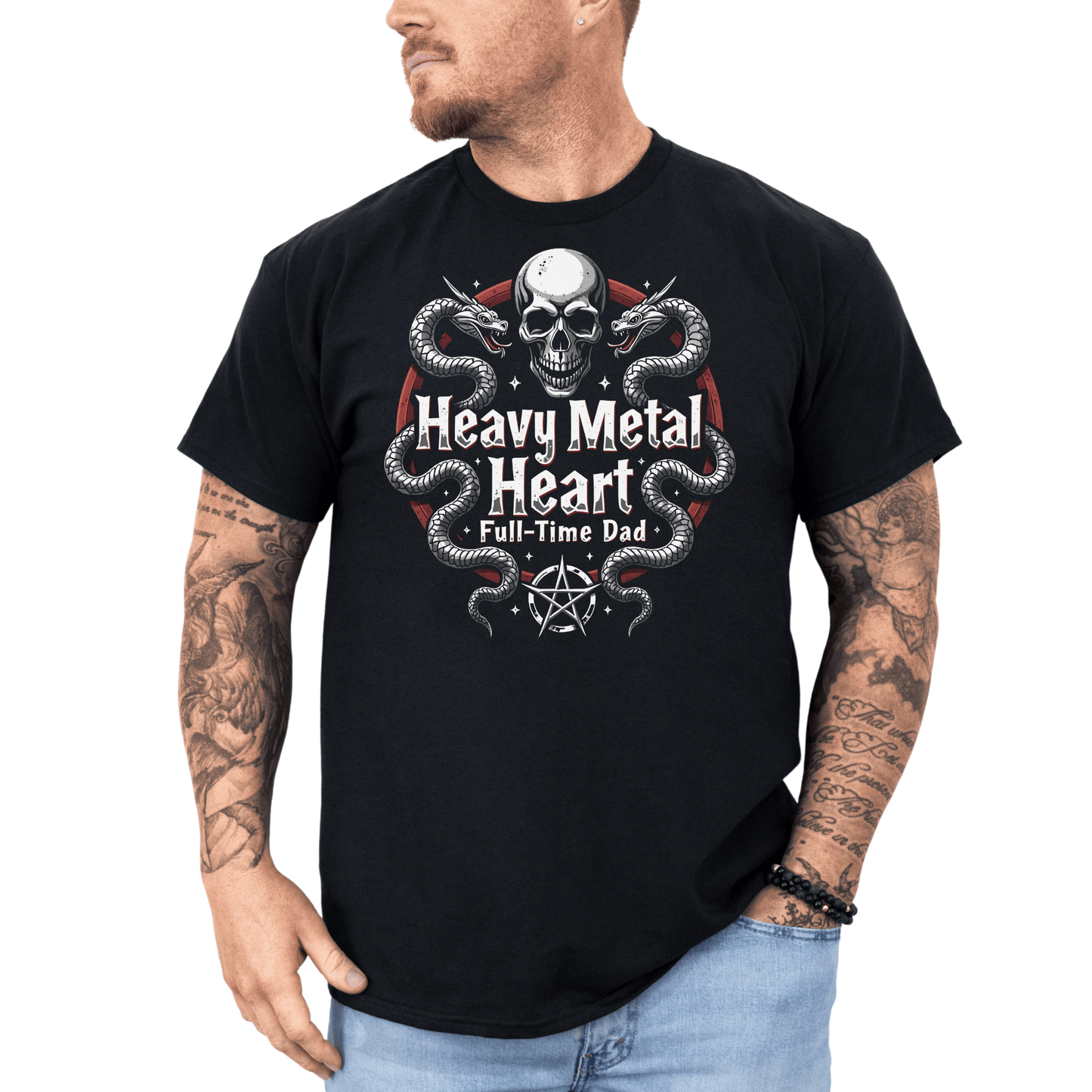 Heavy Metal Heart, Full time Dad - T-Shirt - Dax Metal Designs