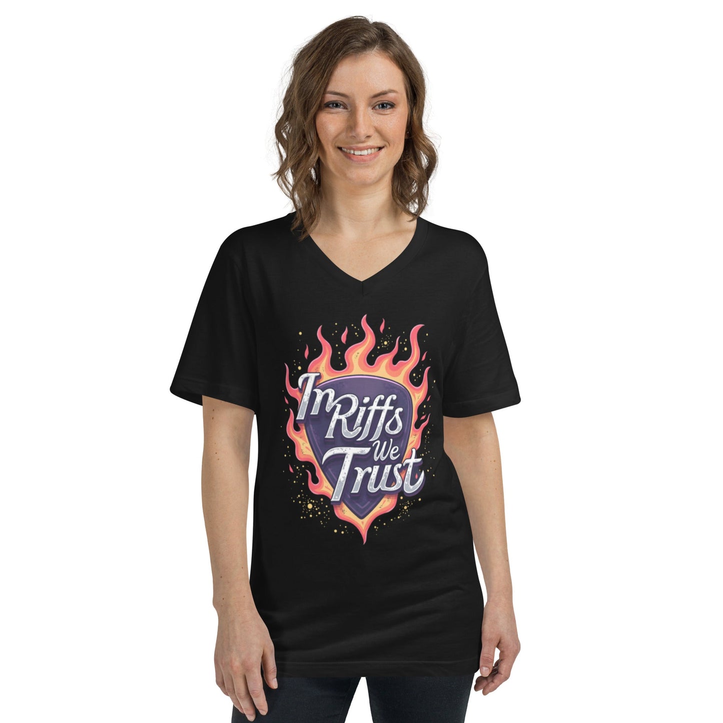 In Riffs we trust - T-Shirt mit V - Ausschnitt - Dax Metal Designs