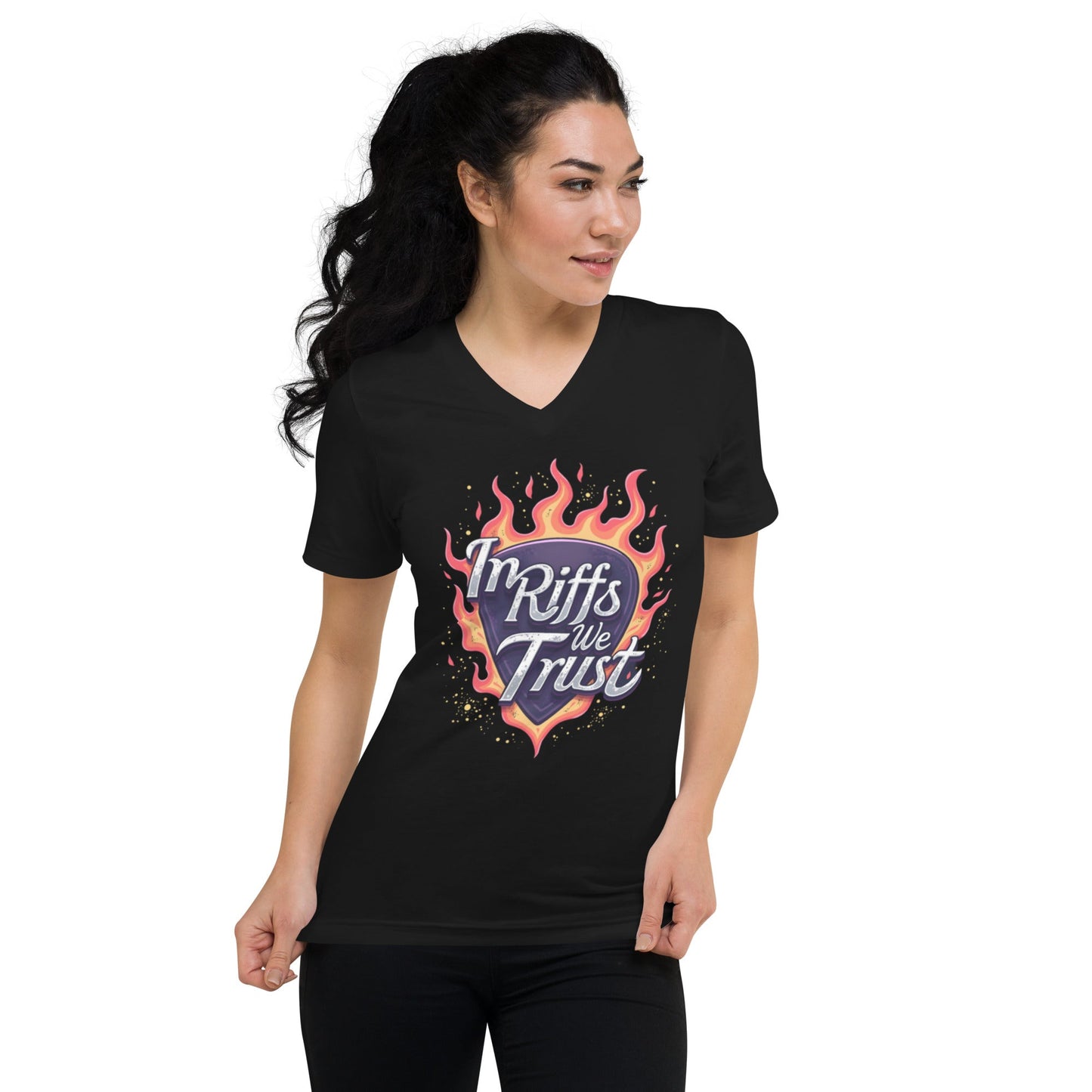 In Riffs we trust - T-Shirt mit V - Ausschnitt - Dax Metal Designs