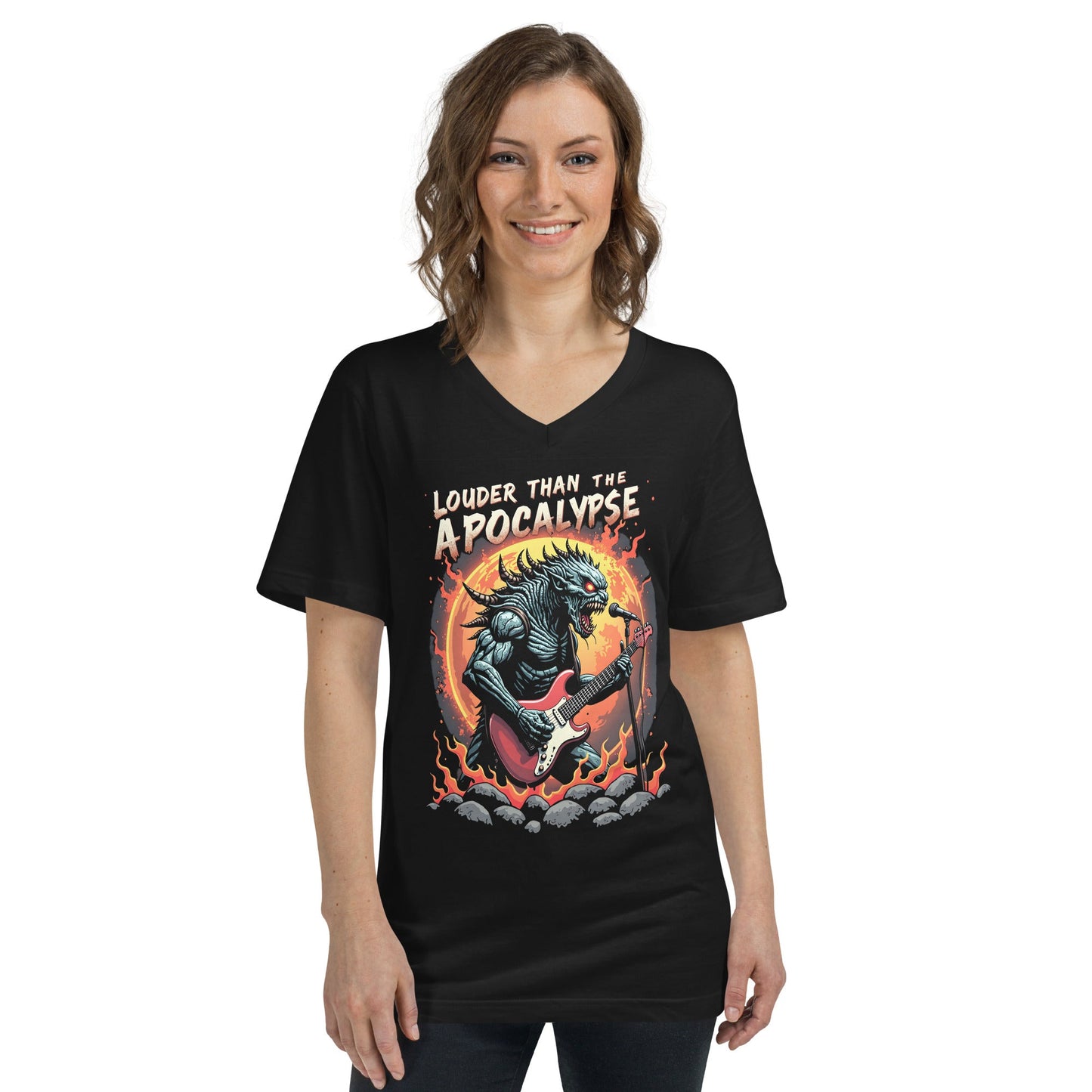 Louder than the Apocalypse - T-Shirt mit V - Ausschnitt - Dax Metal Designs