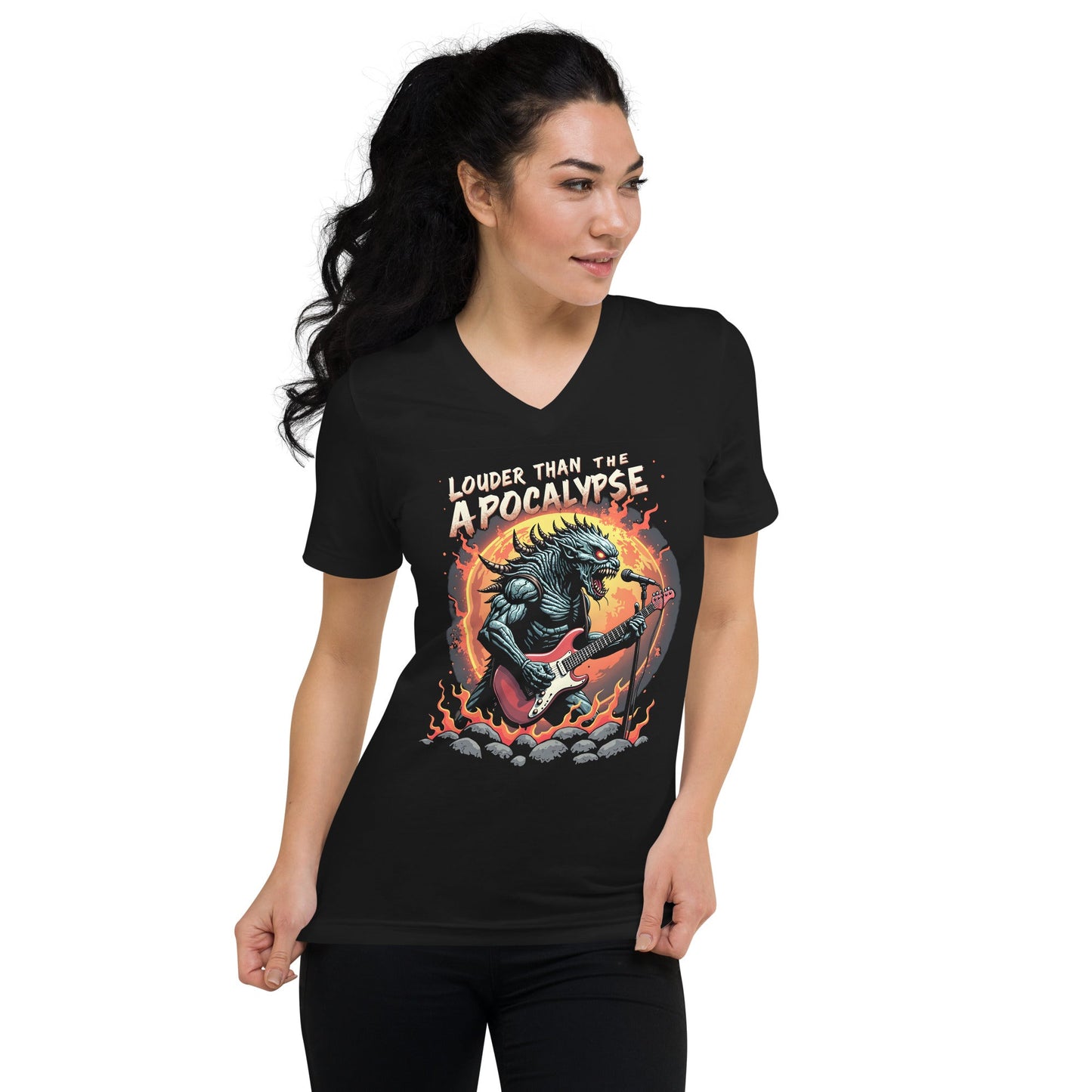 Louder than the Apocalypse - T-Shirt mit V - Ausschnitt - Dax Metal Designs