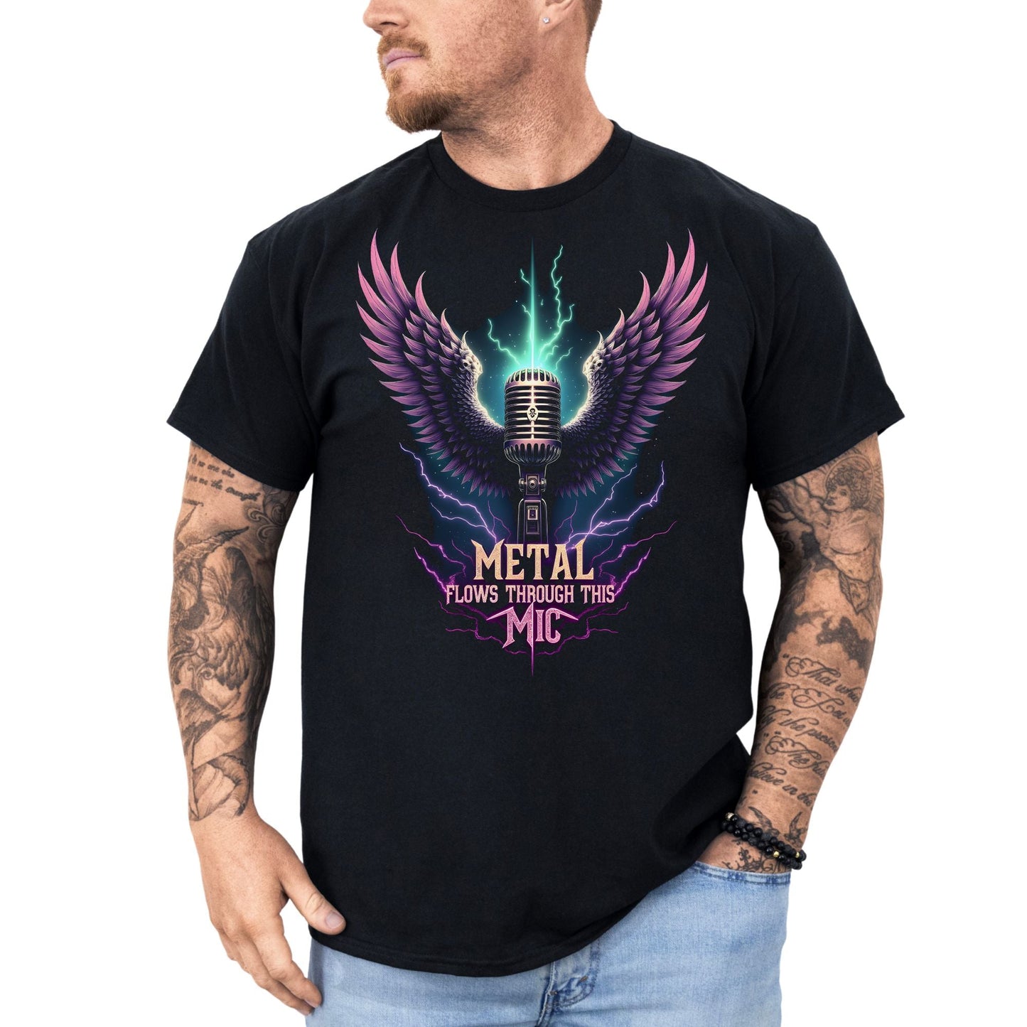 Metal flows through this Mic -T-Shirt Heavy Metal T-Shirt, Sänger-T-Shirt von Dax Metal Designs – Bella+Canvas