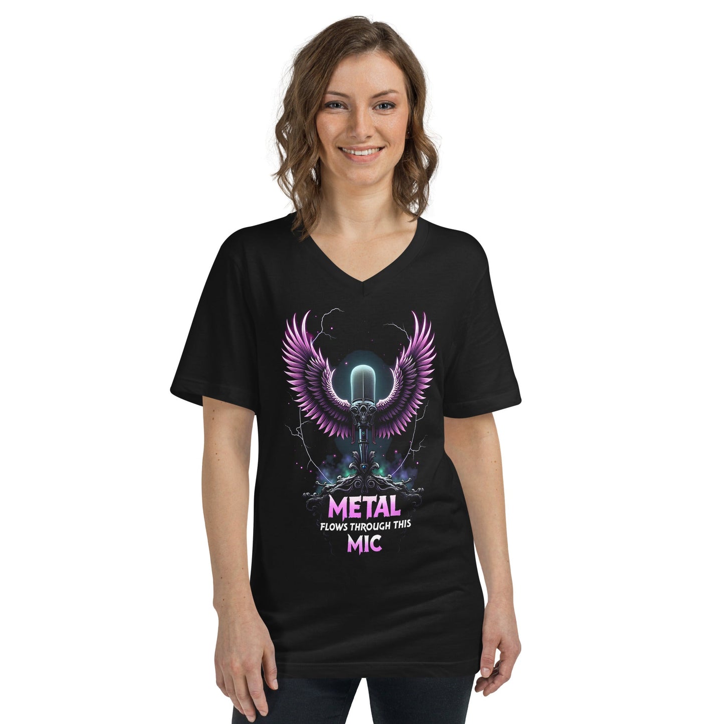 Metal flows through this Mic – Damen-T-Shirt mit V-Ausschnitt Metal T-Shirt von Dax Metal Designs – Bella+Canvas