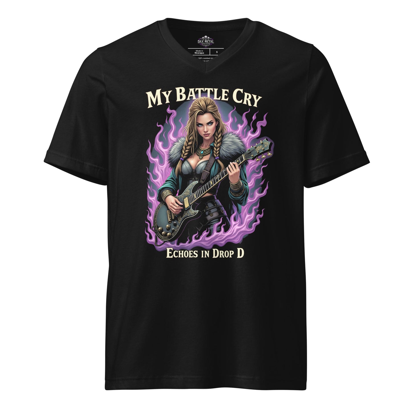 My Battlecry Echoes in Drop D - T-Shirt mit V - Ausschnitt - Dax Metal Designs