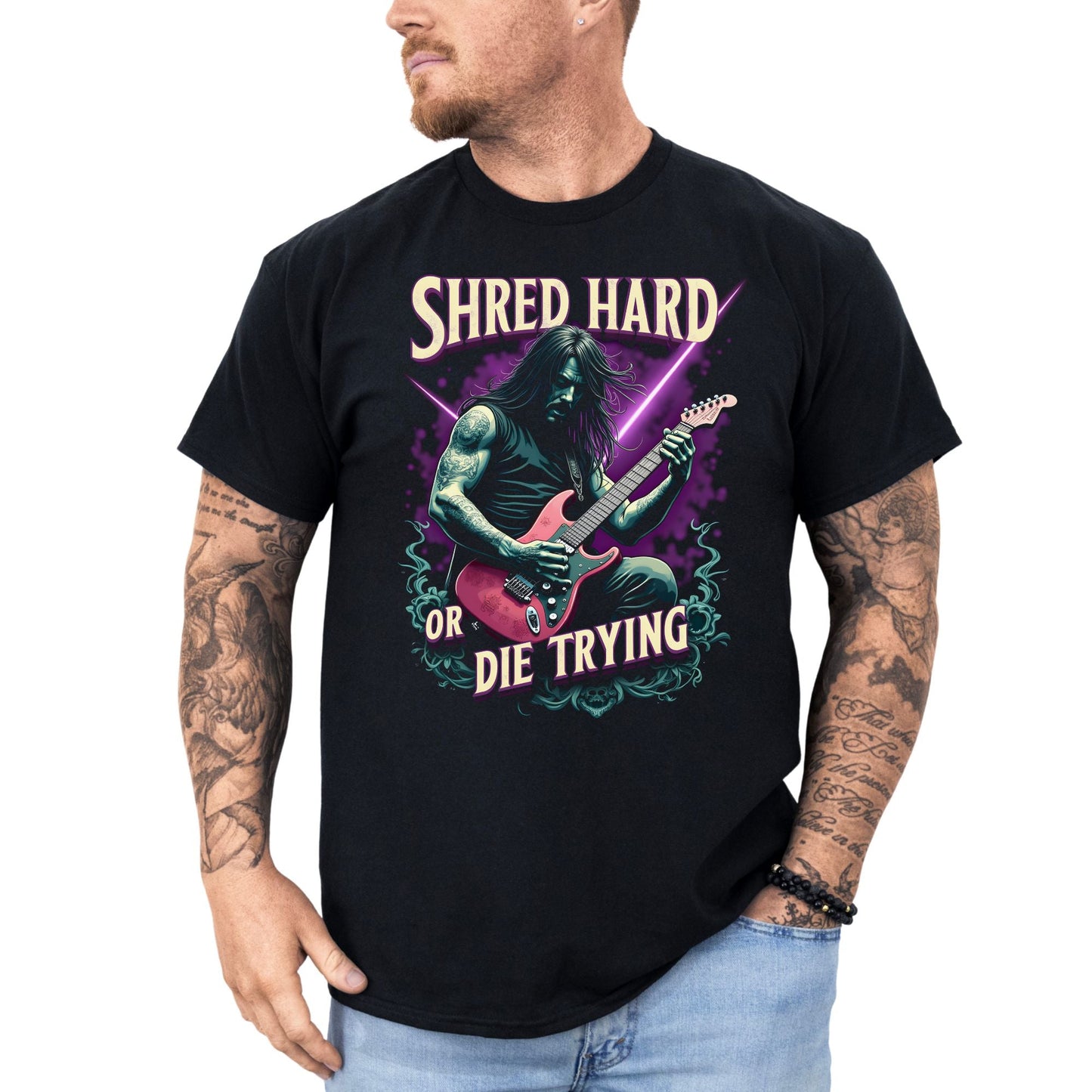 Shred hard or die trying – Heavy Metal T-Shirt von Dax Metal Designs – Bella+Canvas