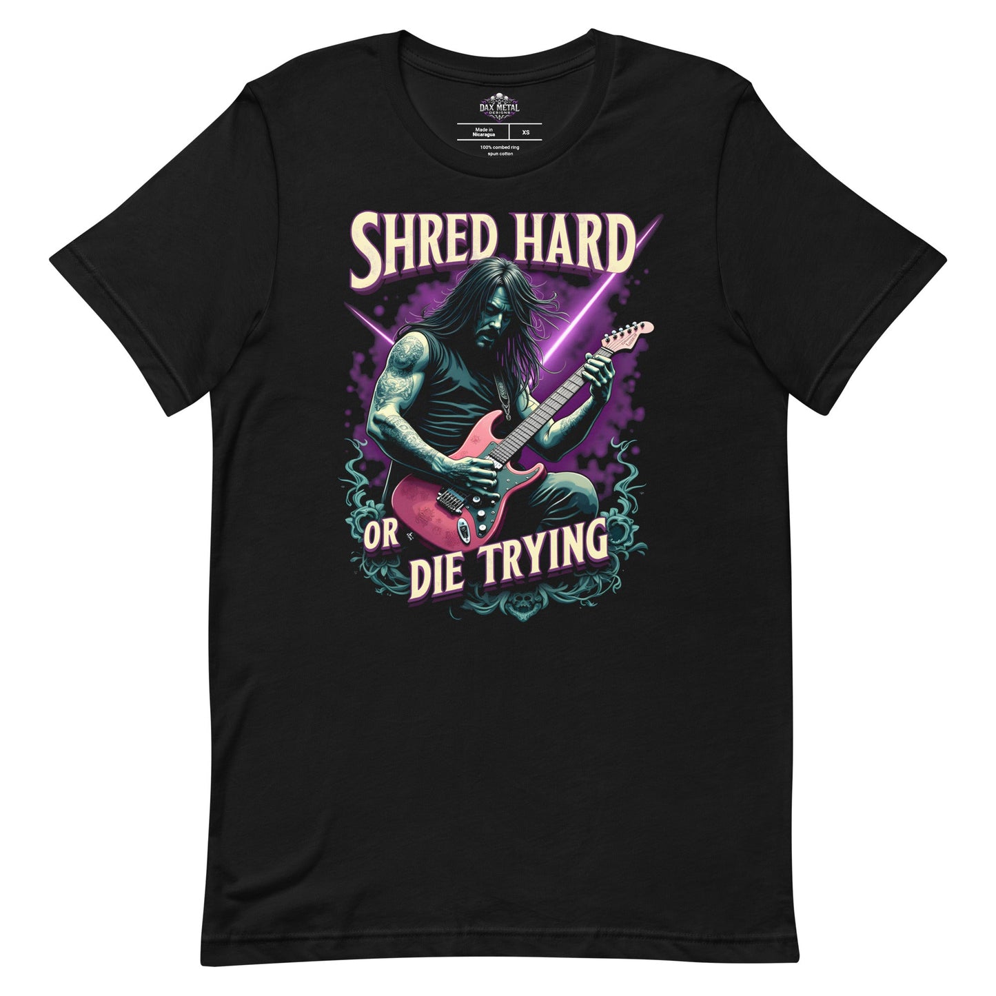 Shred hard or die trying – Heavy Metal T-Shirt von Dax Metal Designs – Bella+Canvas