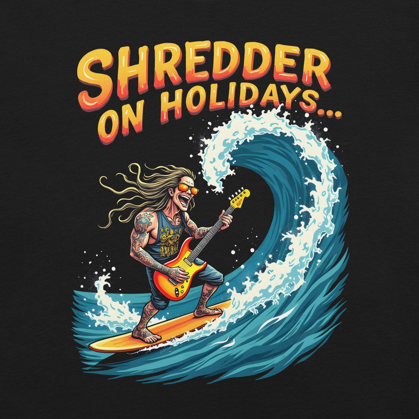Shredder on Holidays -T-Shirt Heavy Metal T-Shirt Gitarren-T-Shirt von Dax Metal Designs – Bella+Canvas