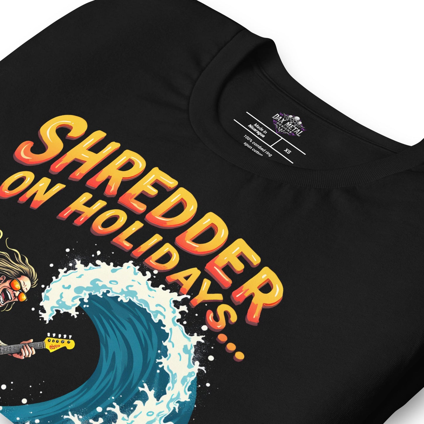 Shredder on Holidays -T-Shirt Heavy Metal T-Shirt Gitarren-T-Shirt von Dax Metal Designs – Bella+Canvas