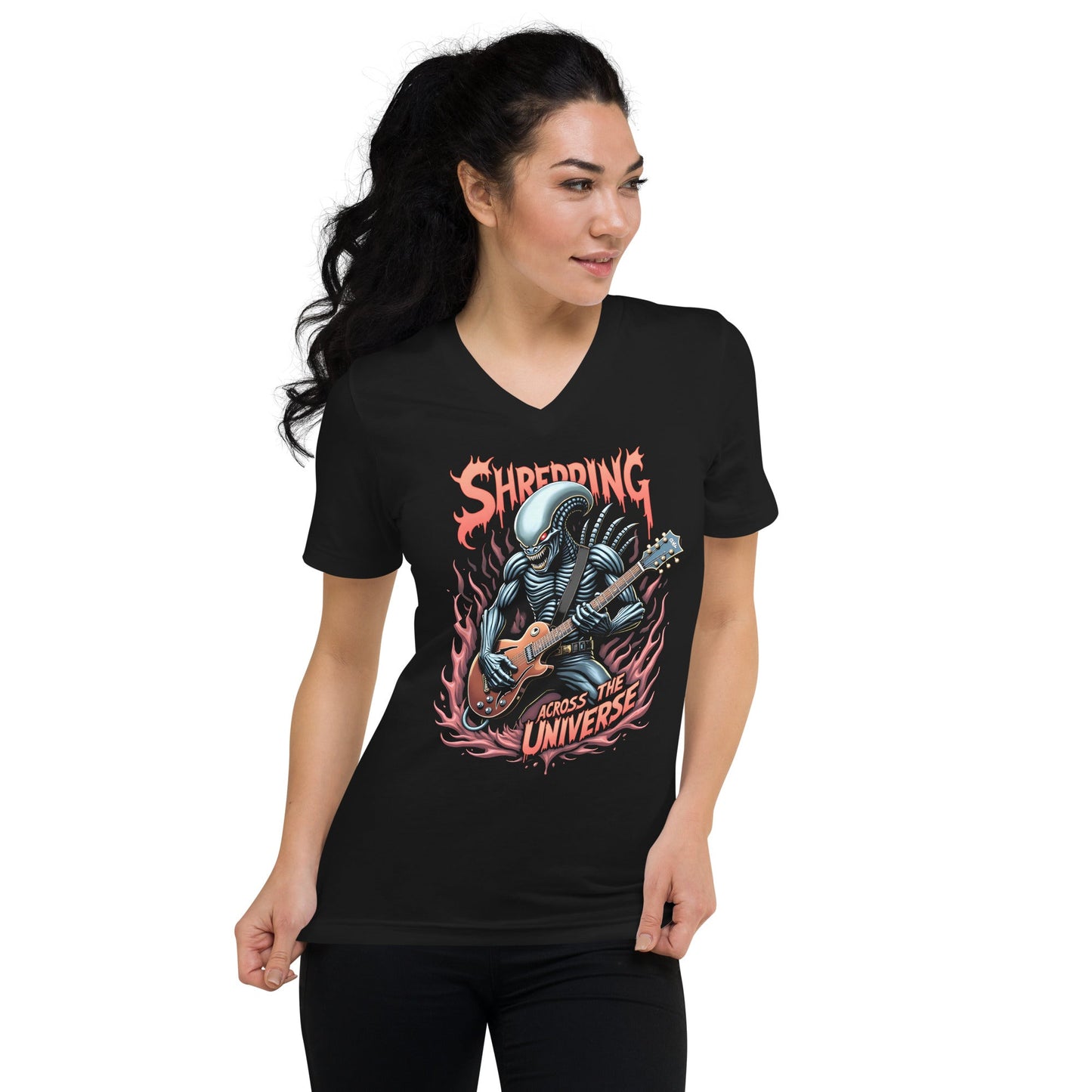 Shredding across the Universe - T-Shirt mit V - Ausschnitt - Dax Metal Designs
