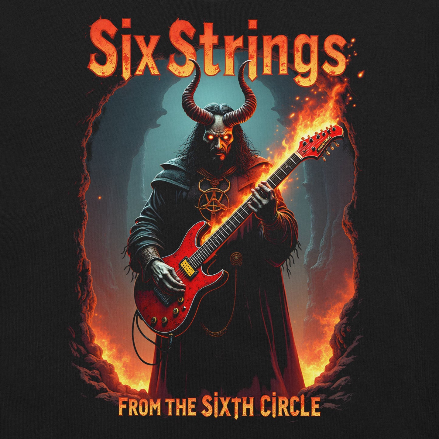 Six Strings from the Sixth Circle - Heavy Metal T-Shirt von Dax Metal Designs – Bella+Canvas