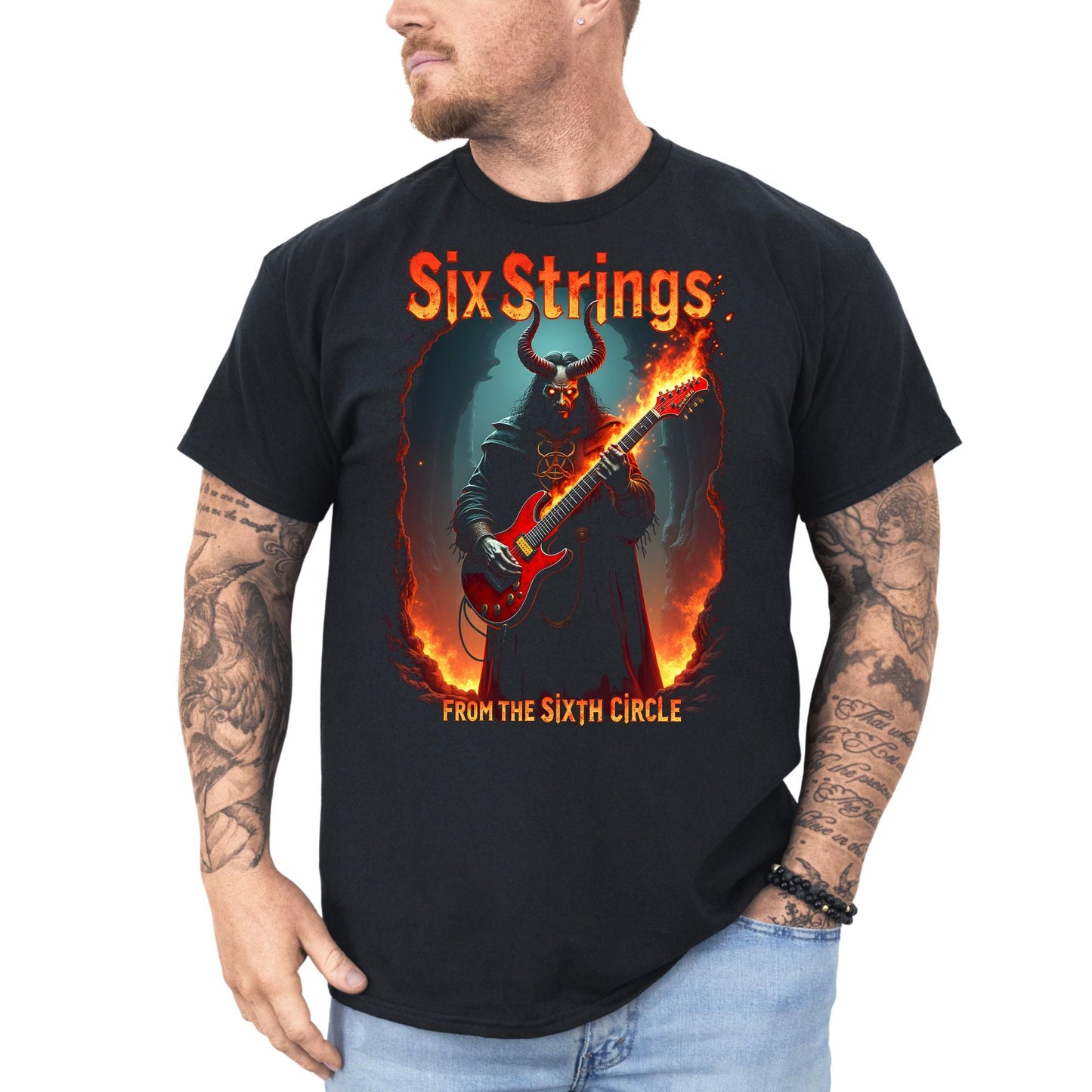 Six Strings from the Sixth Circle - Heavy Metal T-Shirt von Dax Metal Designs – Bella+Canvas