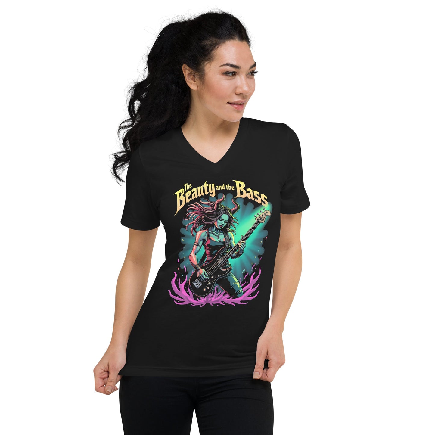 The Beauty and the Bass - T-Shirt mit V - Ausschnitt - Dax Metal Designs