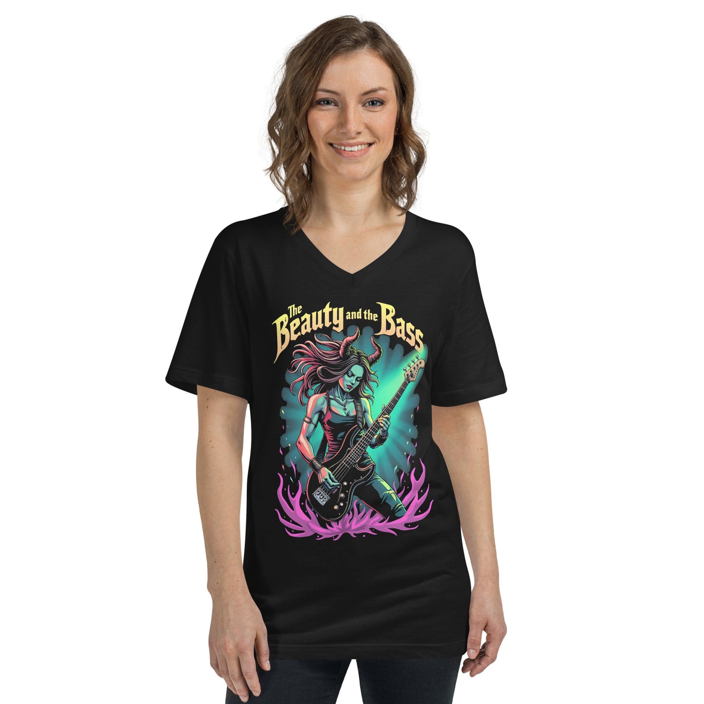 The Beauty and the Bass - T-Shirt mit V - Ausschnitt - Dax Metal Designs