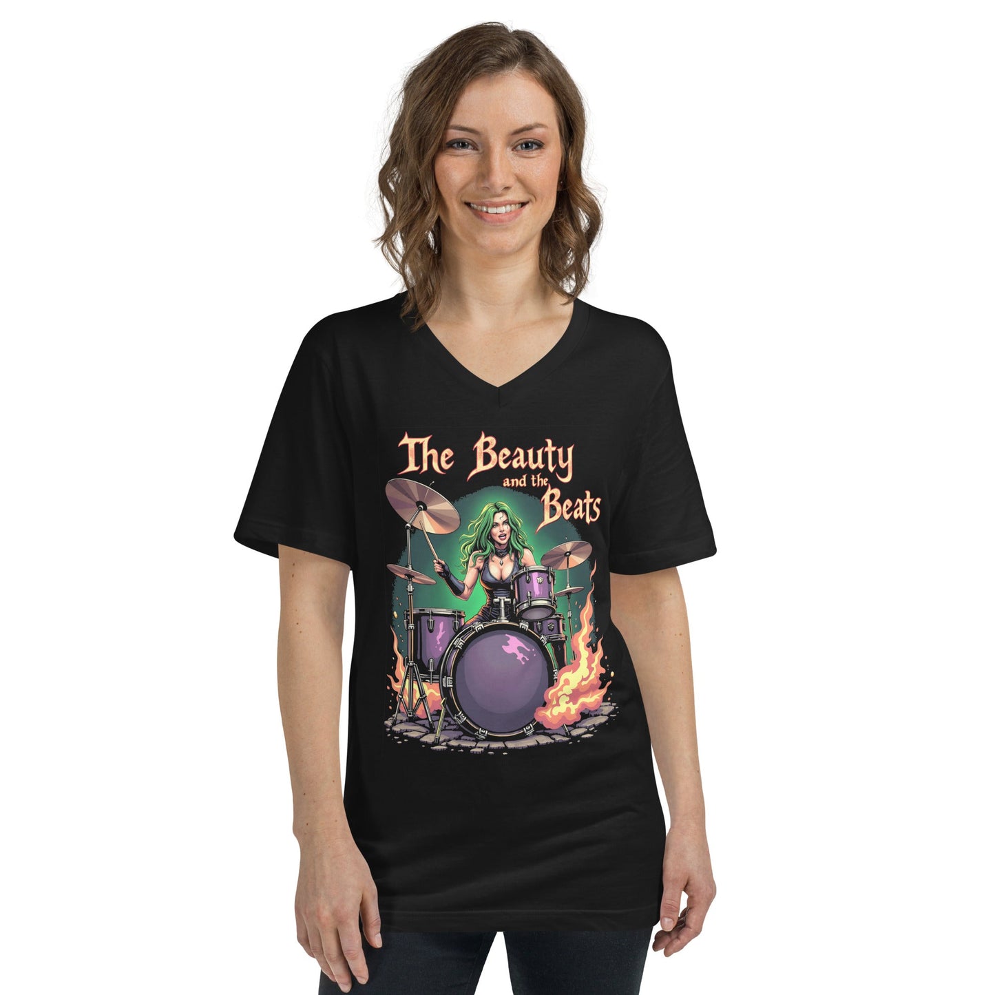 The Beauty and the Beats - T-Shirt mit V - Ausschnitt - Dax Metal Designs