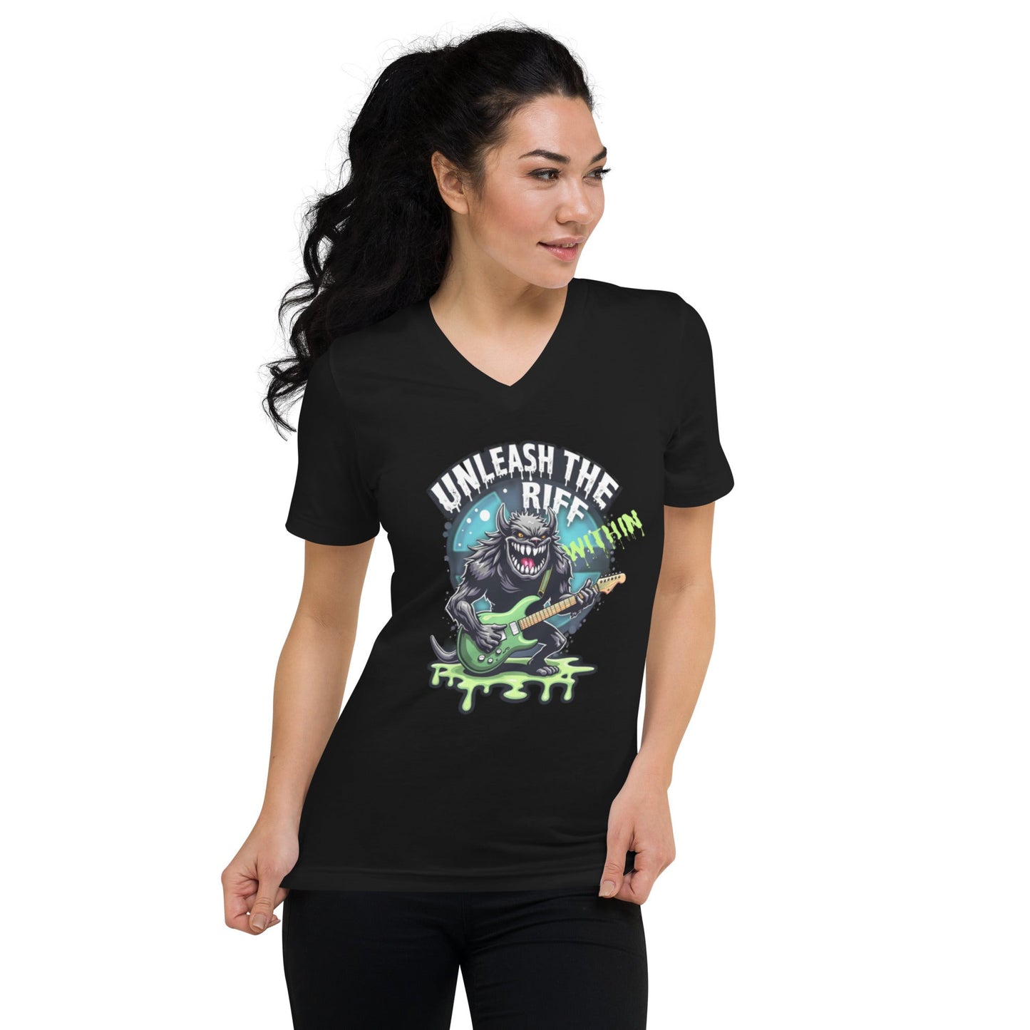 Unleash the Riff within 1 - T-Shirt mit V - Ausschnitt - Dax Metal Designs