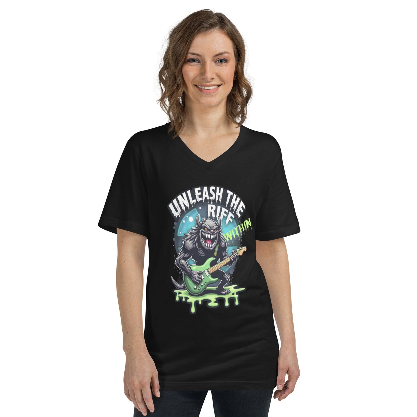 Unleash the Riff within 1 - T-Shirt mit V - Ausschnitt - Dax Metal Designs