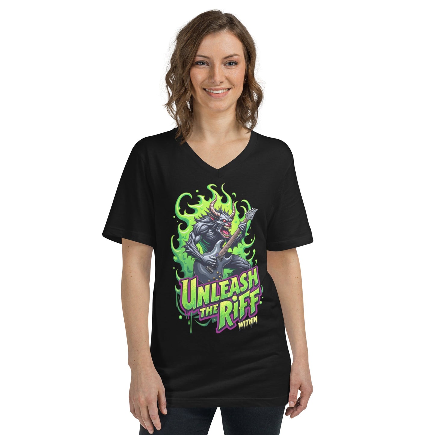 Unleash the Riff within 2 - T-Shirt mit V - Ausschnitt - Dax Metal Designs
