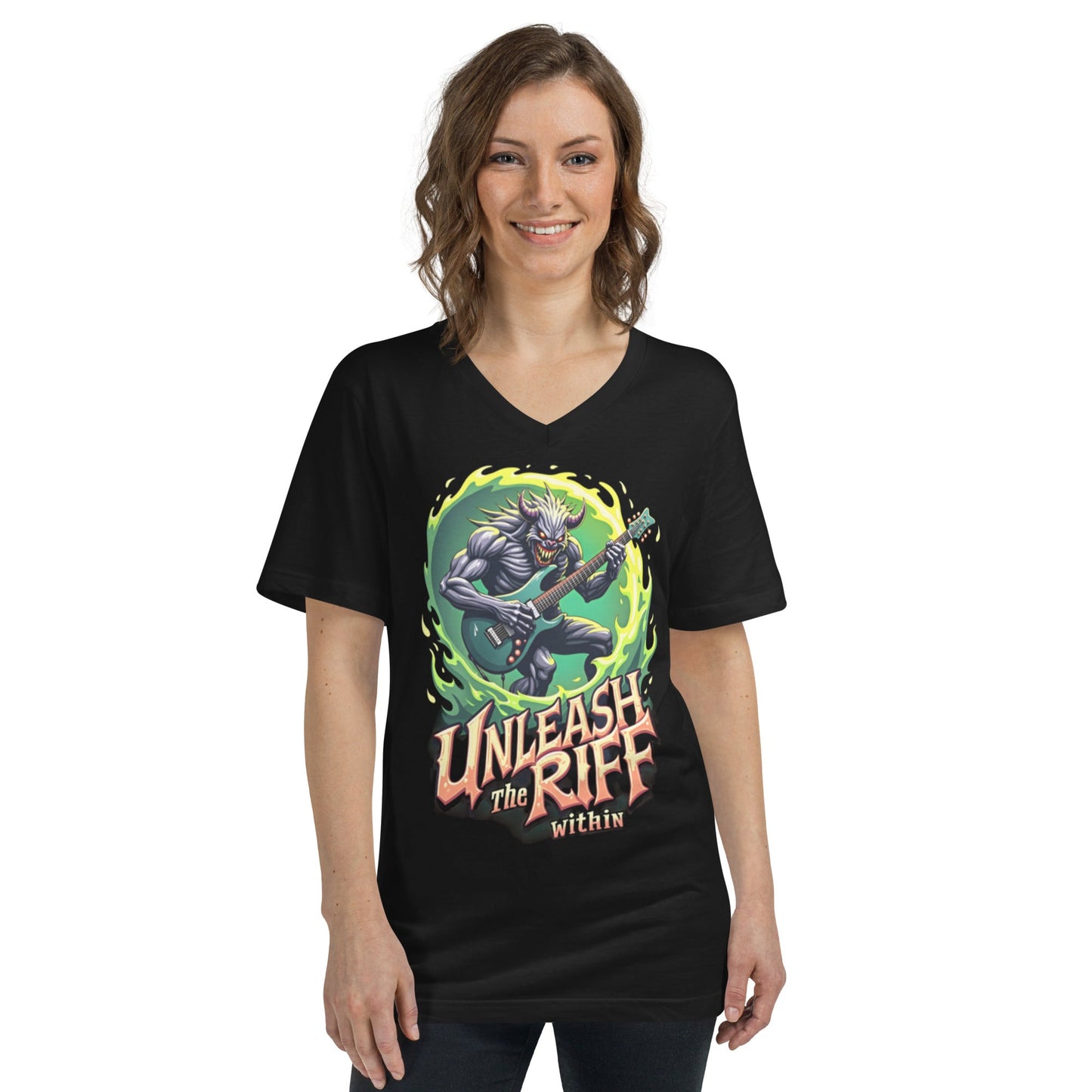Unleash the Riff within 3 - T-Shirt mit V - Ausschnitt - Dax Metal Designs