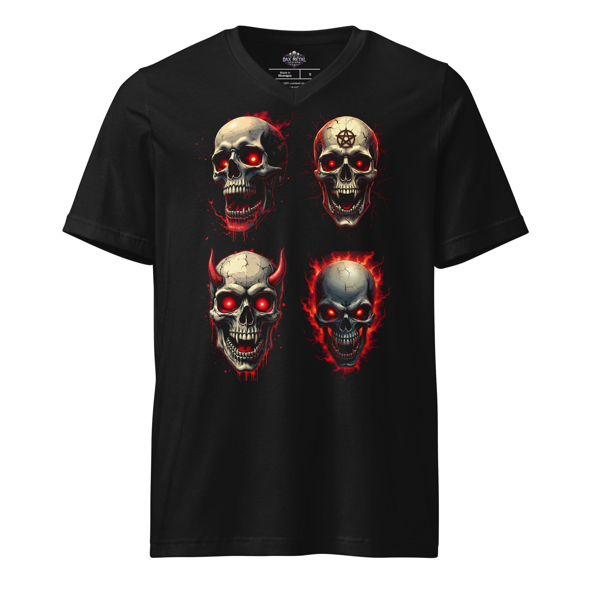 4 Skulls - T-Shirt mit V - Ausschnitt - Dax Metal Designs