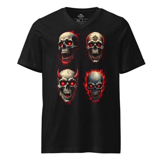 4 Skulls - T-Shirt mit V - Ausschnitt - Dax Metal Designs