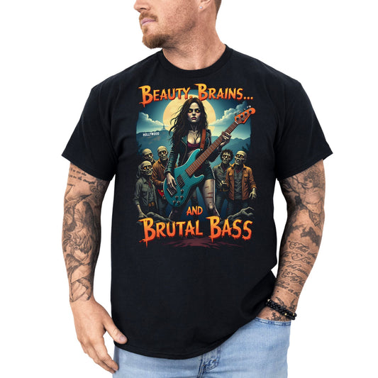 Beauty, Brains and Brutal Bass -T-Shirt Bassisten-T-Shirt von Dax Metal Designs – Bella+Canvas Metal T-Shirt