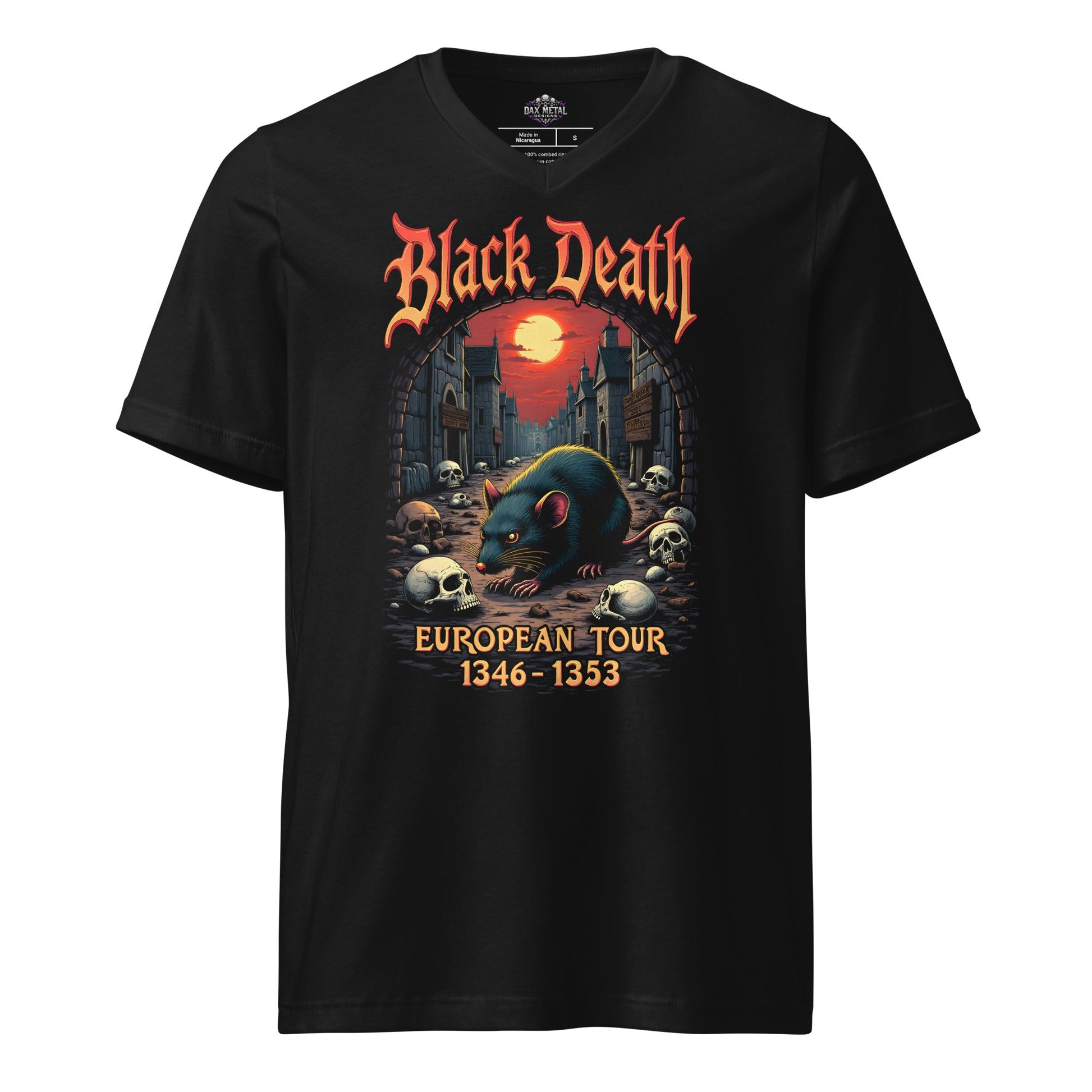 Black Death - European Tour  – Premium Damen-T-Shirt mit V-Ausschnitt Metal T-Shirt von Dax Metal Designs – Bella+Canvas

