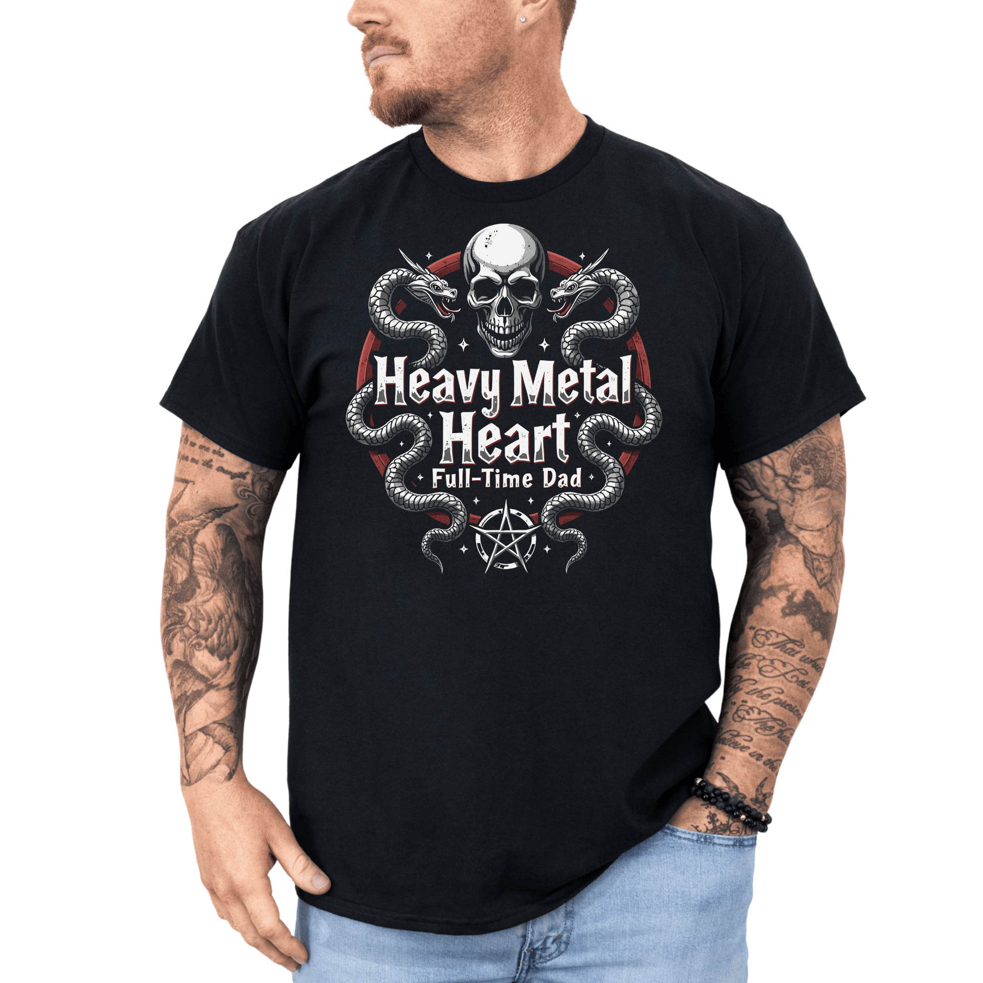 Heavy Metal Heart, Full time Dad - T-Shirt - Dax Metal Designs