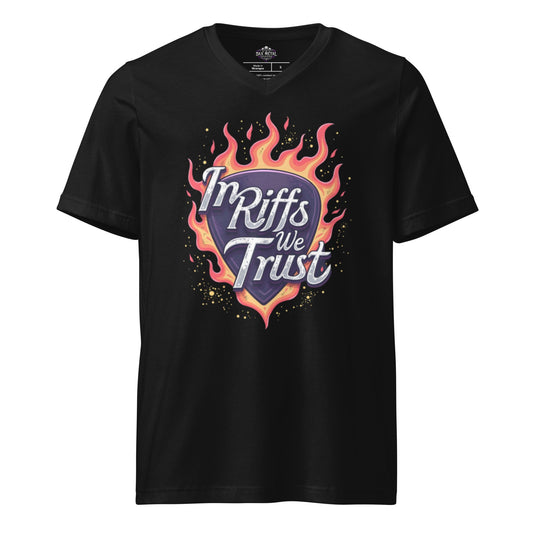 In Riffs we trust - T-Shirt mit V - Ausschnitt - Dax Metal Designs