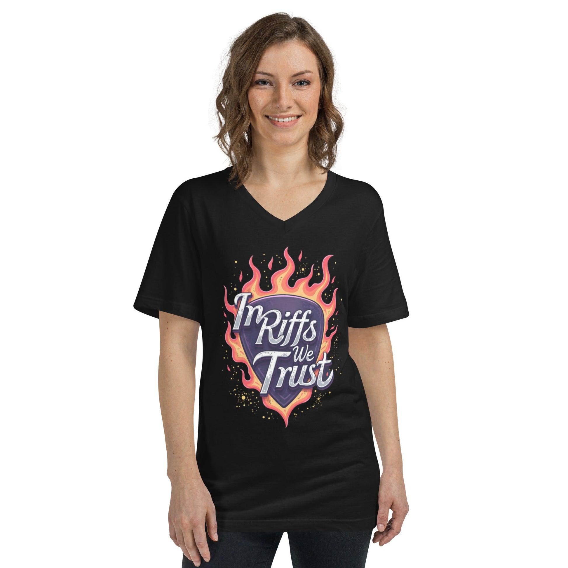 In Riffs we trust - T-Shirt mit V - Ausschnitt - Dax Metal Designs