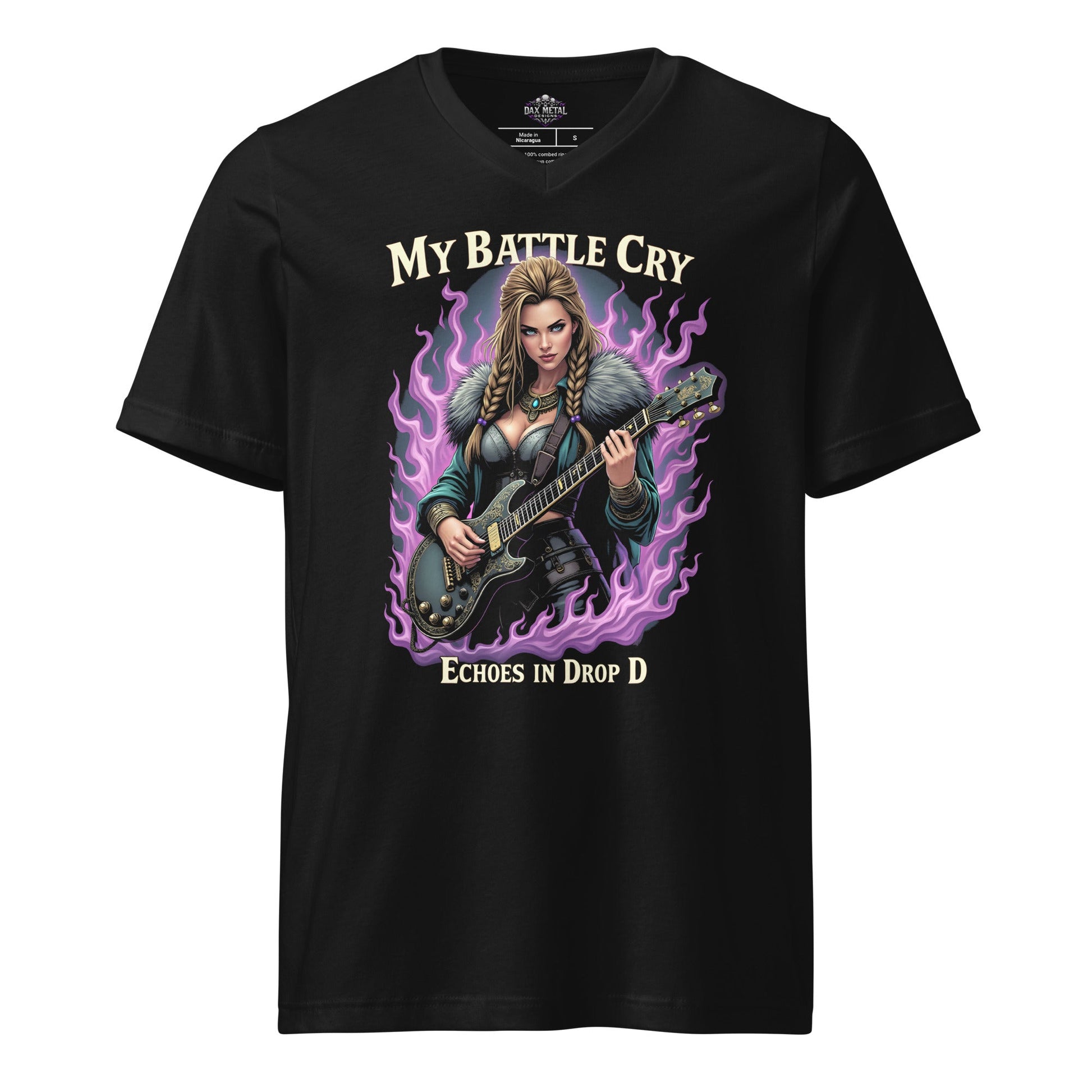 My Battlecry Echoes in Drop D - T-Shirt mit V - Ausschnitt - Dax Metal Designs