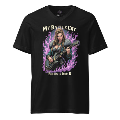 My Battlecry Echoes in Drop D - T-Shirt mit V - Ausschnitt - Dax Metal Designs