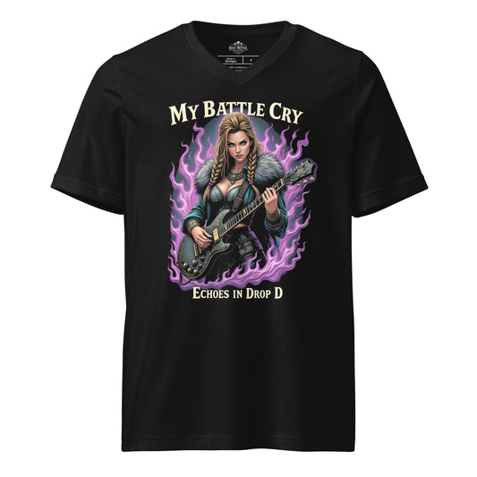 My Battlecry Echoes in Drop D - T-Shirt mit V - Ausschnitt - Dax Metal Designs