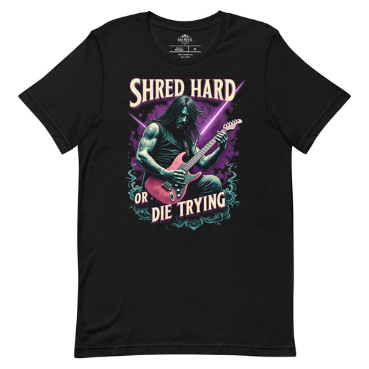 Shred hard or die trying – Heavy Metal T-Shirt von Dax Metal Designs – Bella+Canvas