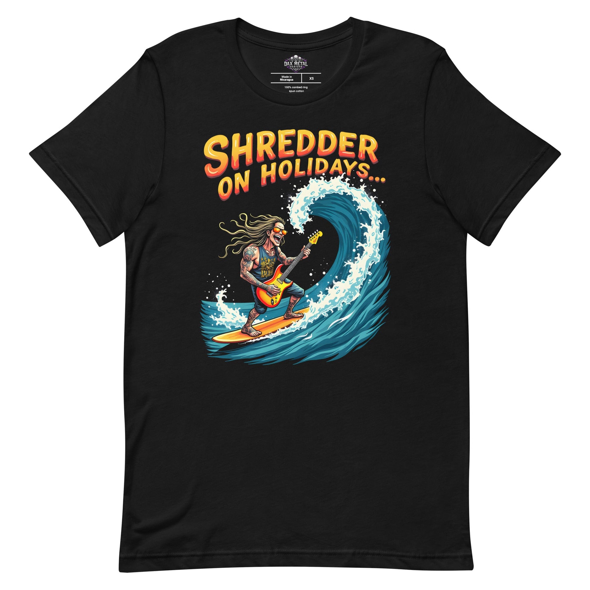 Shredder on Holidays -T-Shirt Heavy Metal T-Shirt Gitarren-T-Shirt  von Dax Metal Designs – Bella+Canvas