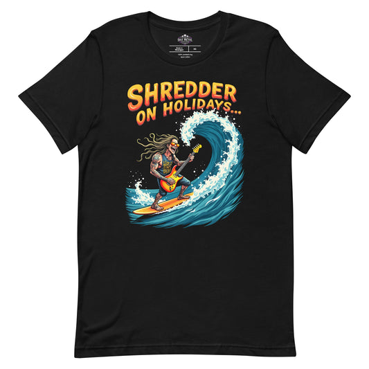 Shredder on Holidays -T-Shirt Heavy Metal T-Shirt Gitarren-T-Shirt  von Dax Metal Designs – Bella+Canvas