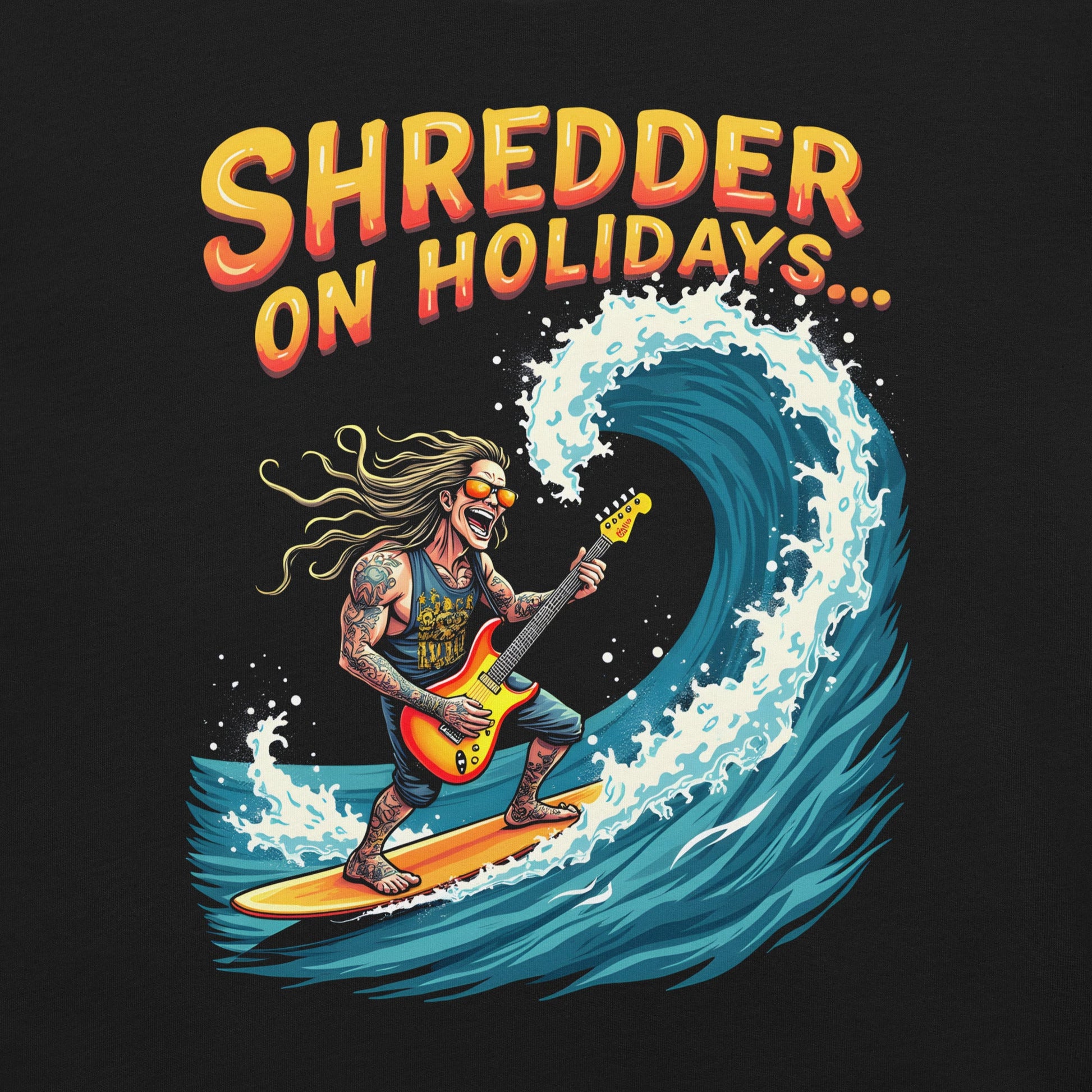Shredder on Holidays -T-Shirt Heavy Metal T-Shirt Gitarren-T-Shirt  von Dax Metal Designs – Bella+Canvas
