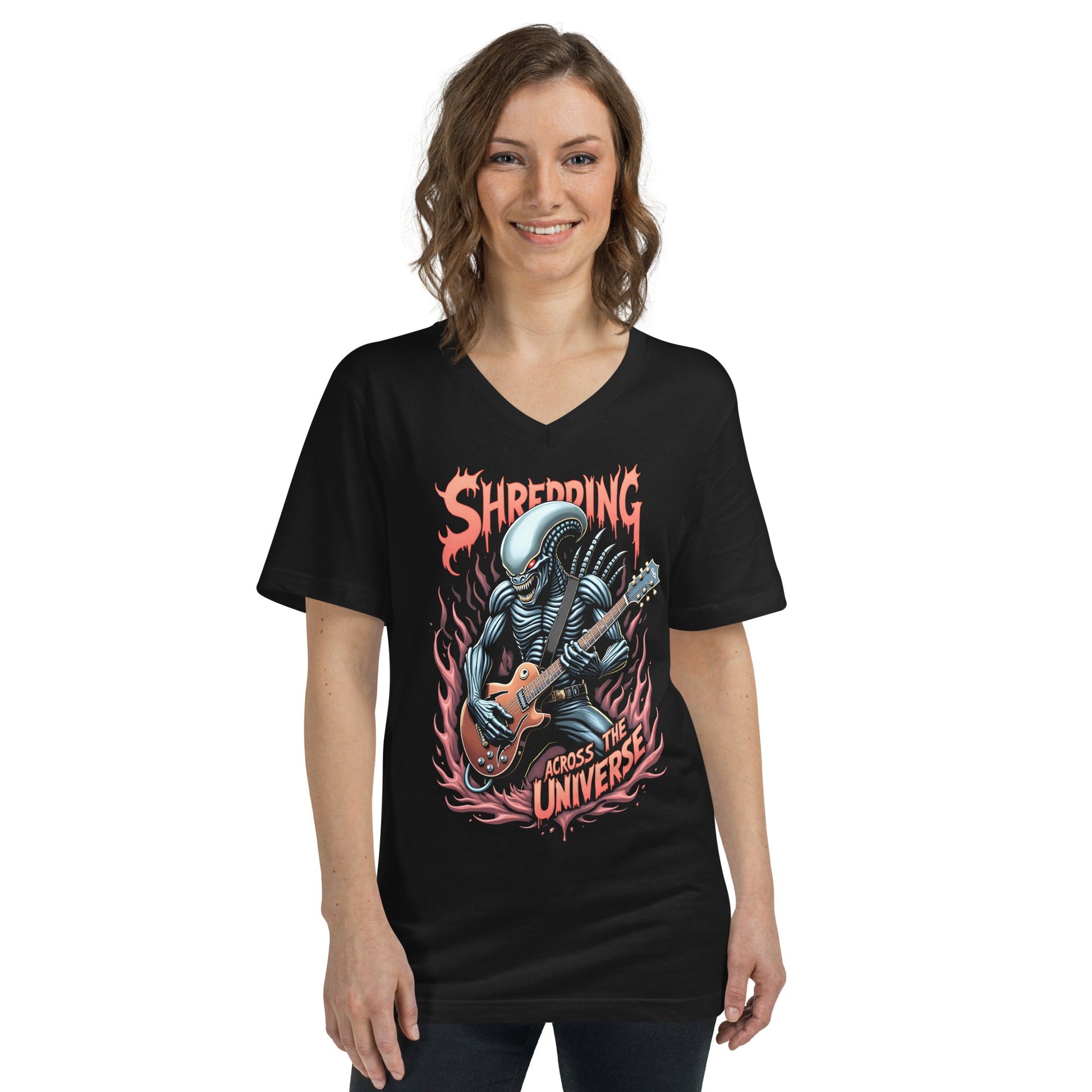 Shredding across the Universe - T-Shirt mit V - Ausschnitt - Dax Metal Designs