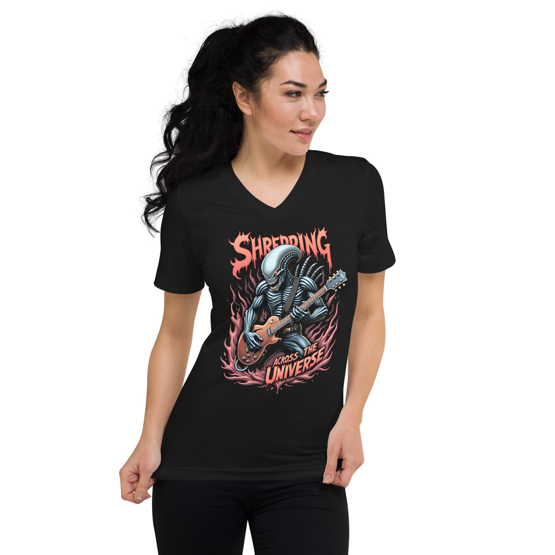 Shredding across the Universe - T-Shirt mit V - Ausschnitt - Dax Metal Designs