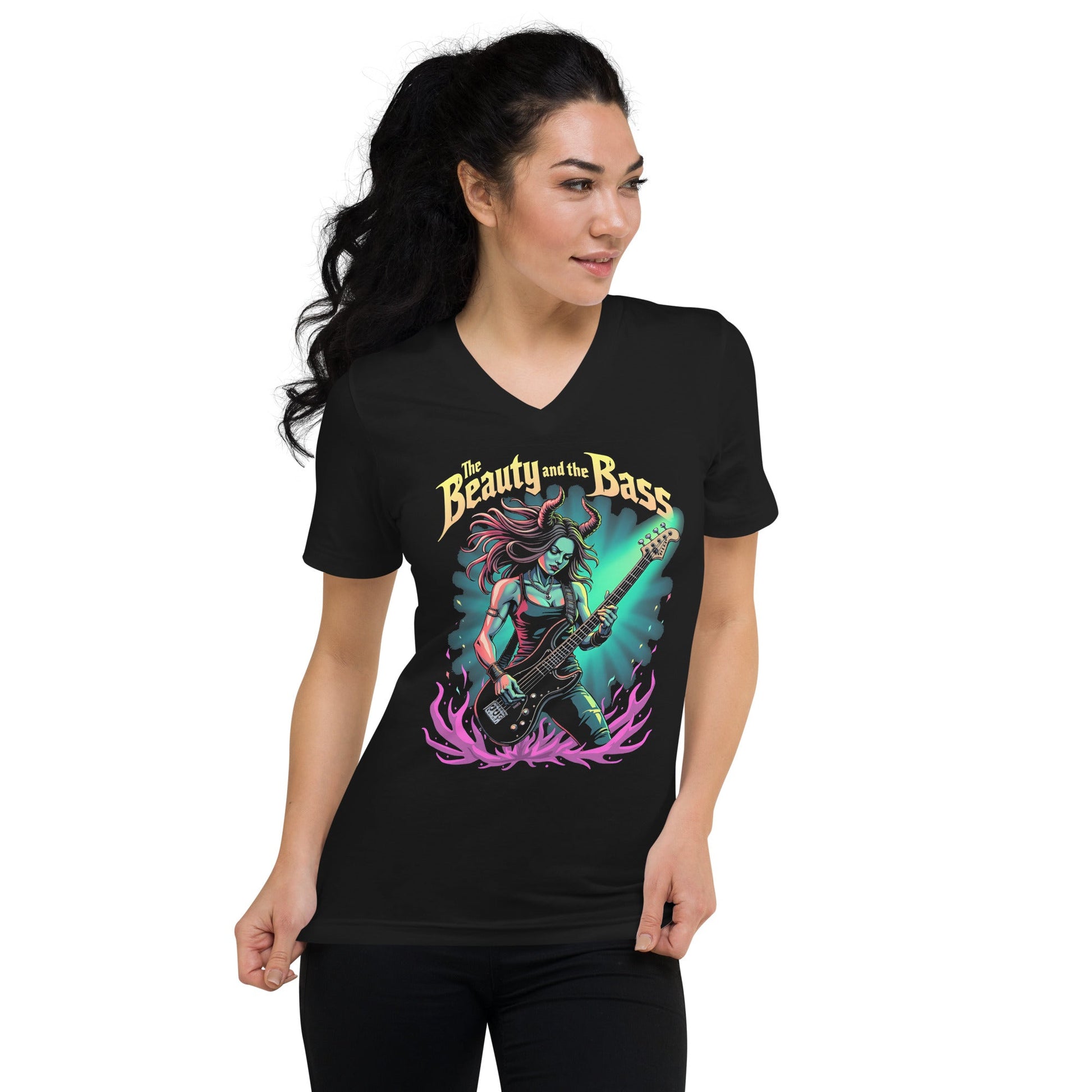 The Beauty and the Bass - T-Shirt mit V - Ausschnitt - Dax Metal Designs