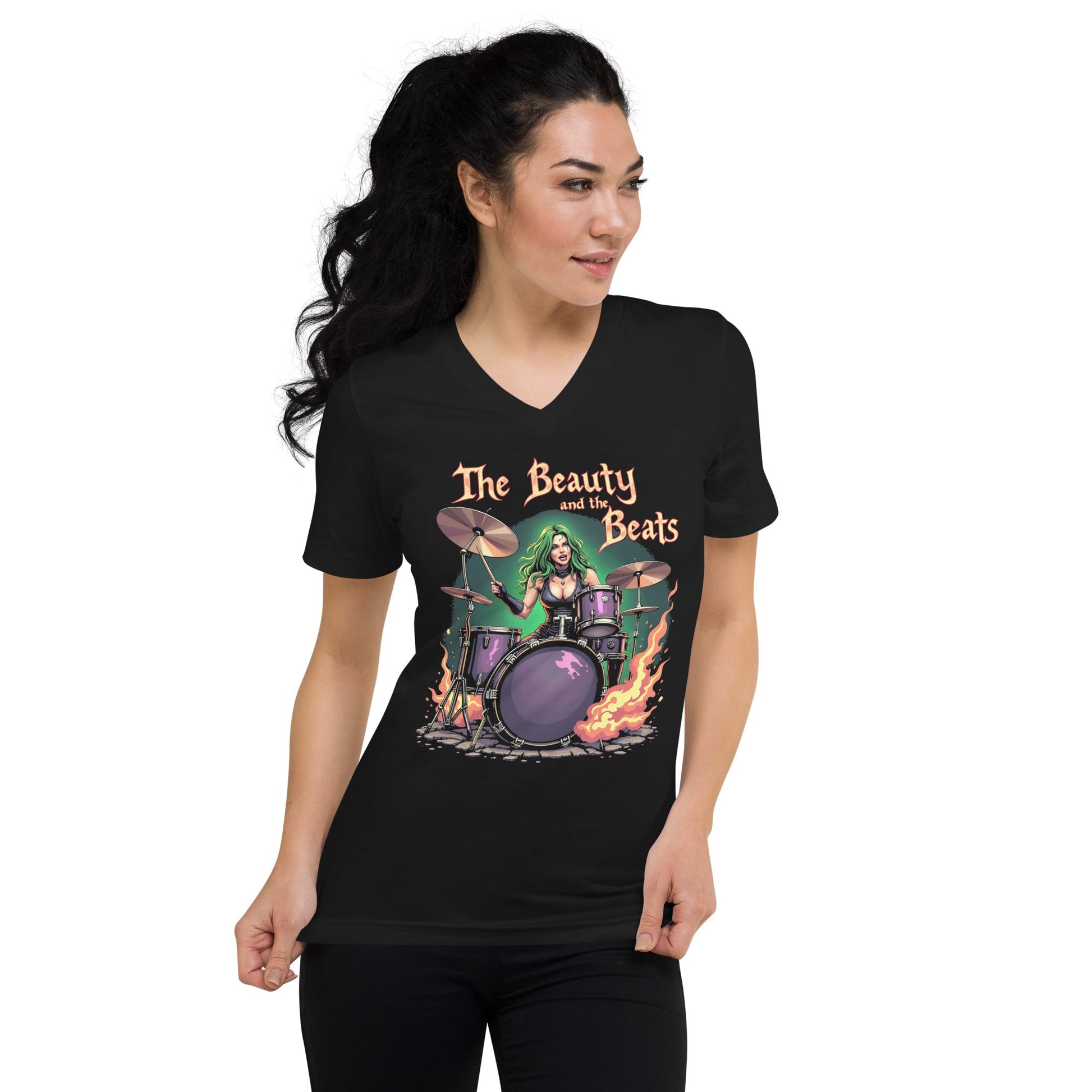 The Beauty and the Beats - T-Shirt mit V - Ausschnitt - Dax Metal Designs