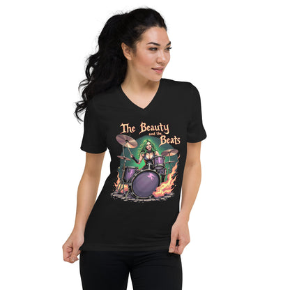 The Beauty and the Beats - T-Shirt mit V - Ausschnitt - Dax Metal Designs